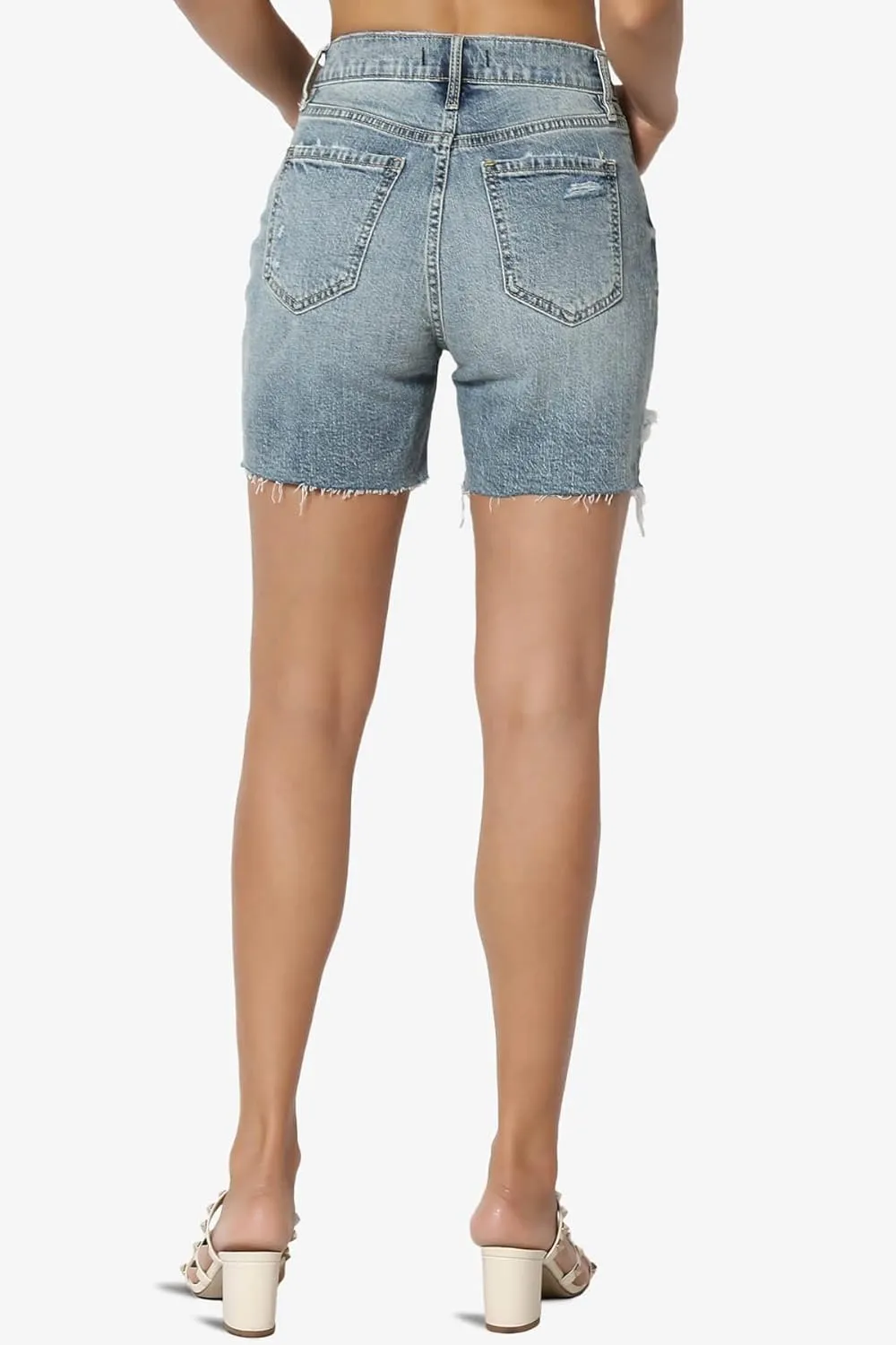 TheMogan Distressed Ripped Cut Off Frayed Hem High Waist Denim Shorts Shortie