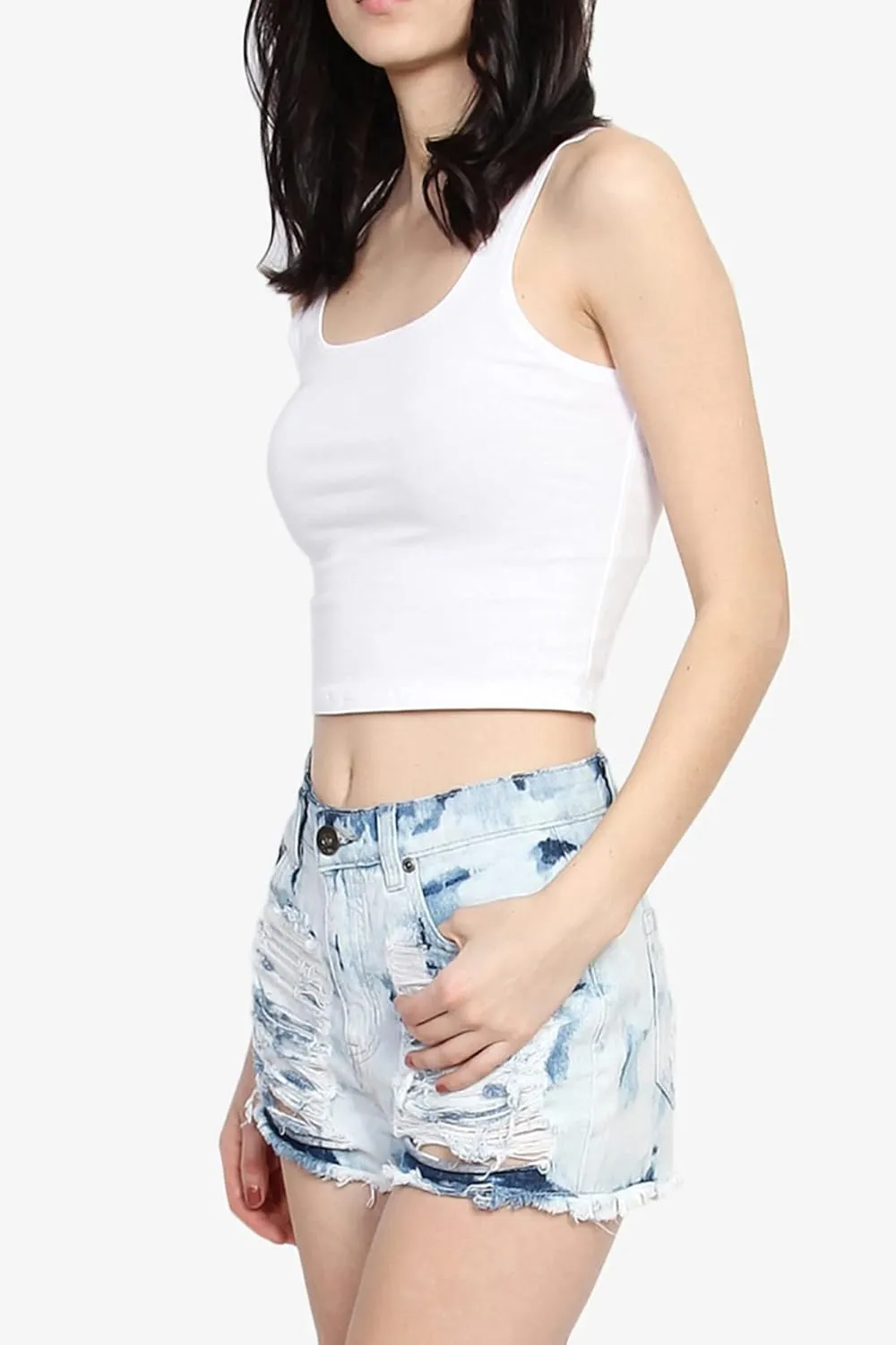 TheMogan Distressed Ripped Cut Off Frayed Hem High Waist Denim Shorts Shortie