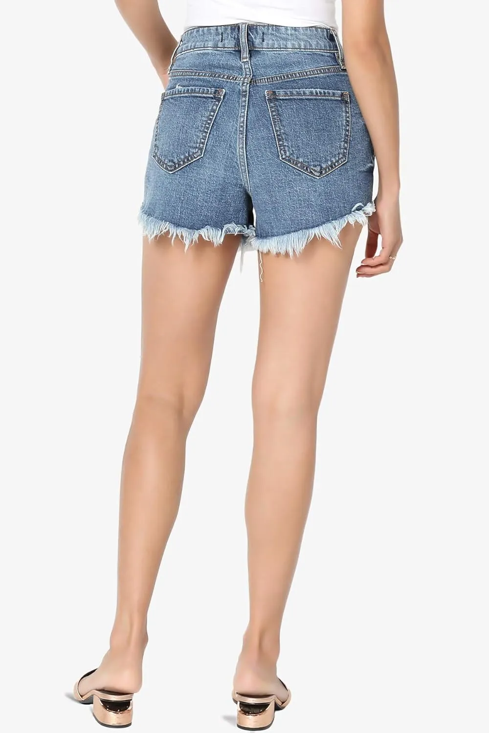 TheMogan Distressed Ripped Cut Off Frayed Hem High Waist Denim Shorts Shortie
