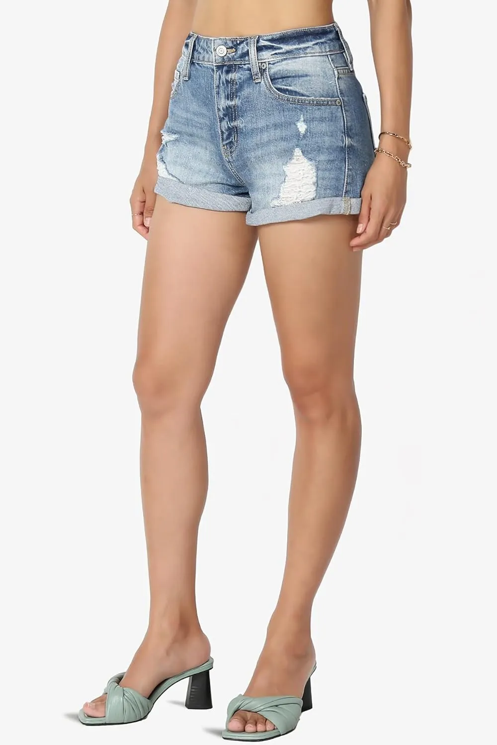 TheMogan Distressed Ripped Cut Off Frayed Hem High Waist Denim Shorts Shortie