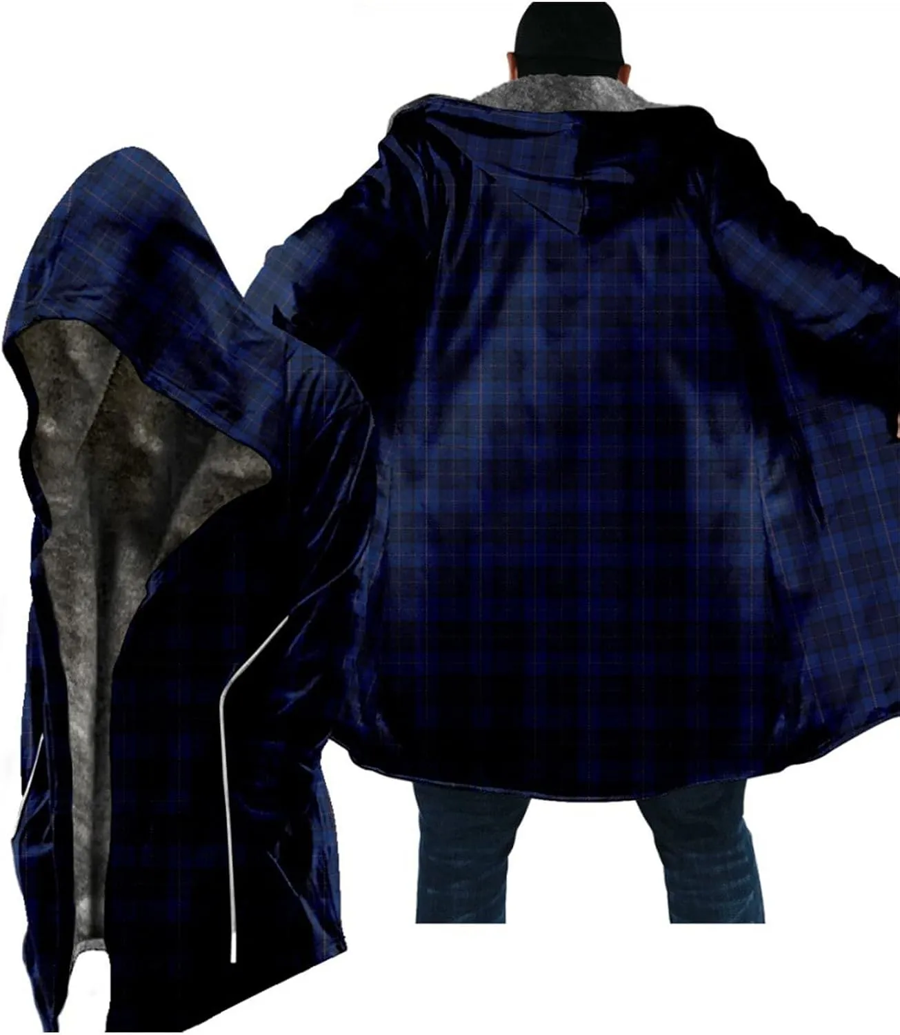 Thickened Zipper Winter Jackets With Hood Plaid Print Long Sleeve Plus Size Heavyweight Warm Fleece Jacket, M-6XL