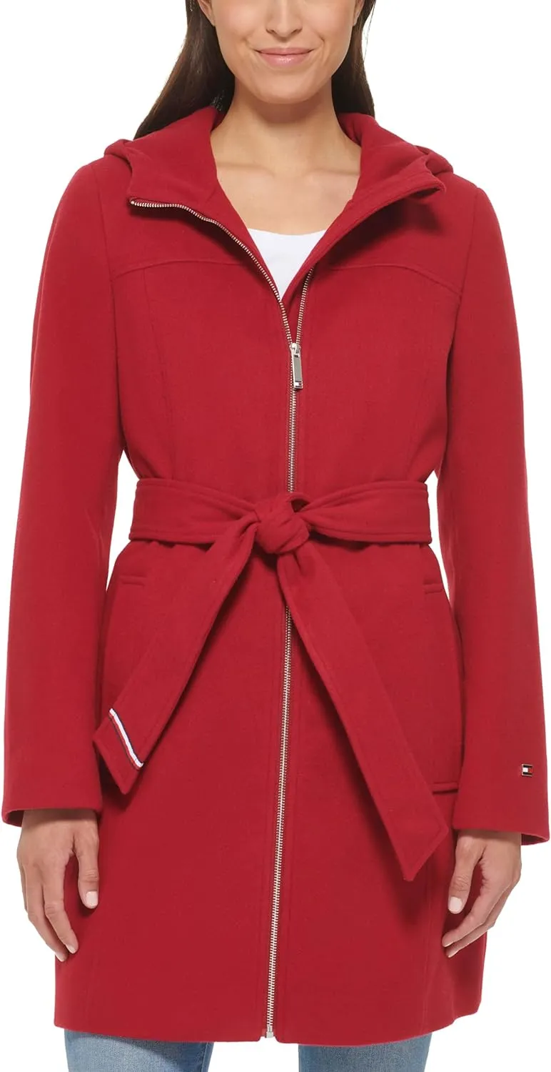 Tommy Hilfiger Women's Belted Zip Up Wool Coat