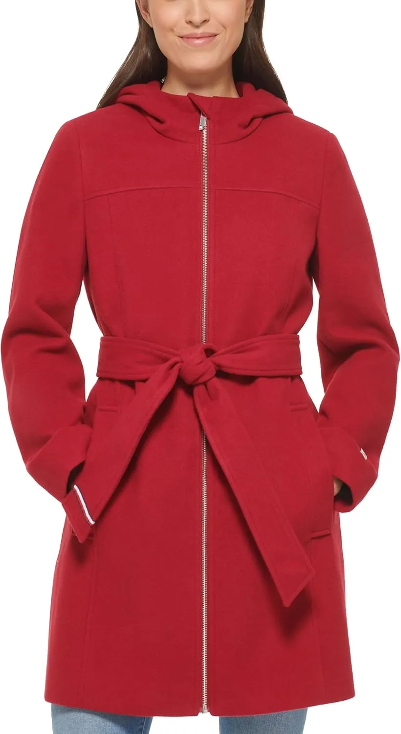 Tommy Hilfiger Women's Belted Zip Up Wool Coat
