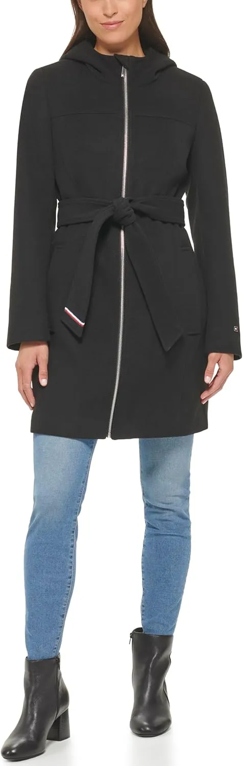 Tommy Hilfiger Women's Belted Zip Up Wool Coat