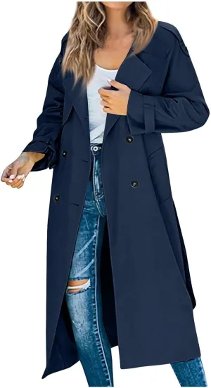 Trench Coat For Women 2024 Winter Trendy Pea Coats Double Breasted Fall Fashion Lapel Collar Outerwear Long Jacket