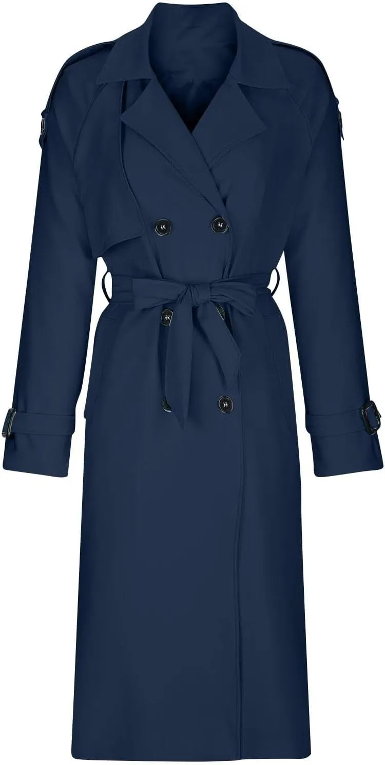 Trench Coat For Women 2024 Winter Trendy Pea Coats Double Breasted Fall Fashion Lapel Collar Outerwear Long Jacket