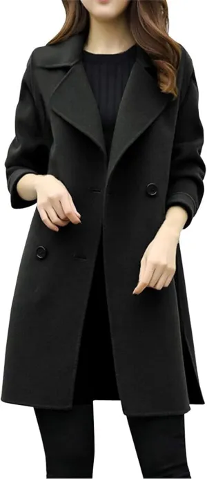 Trench Coat for Women 2024 Winter Warm Wool Blend Pea Coats Lapel Collar Double Breasted Over Coats Long Jackets