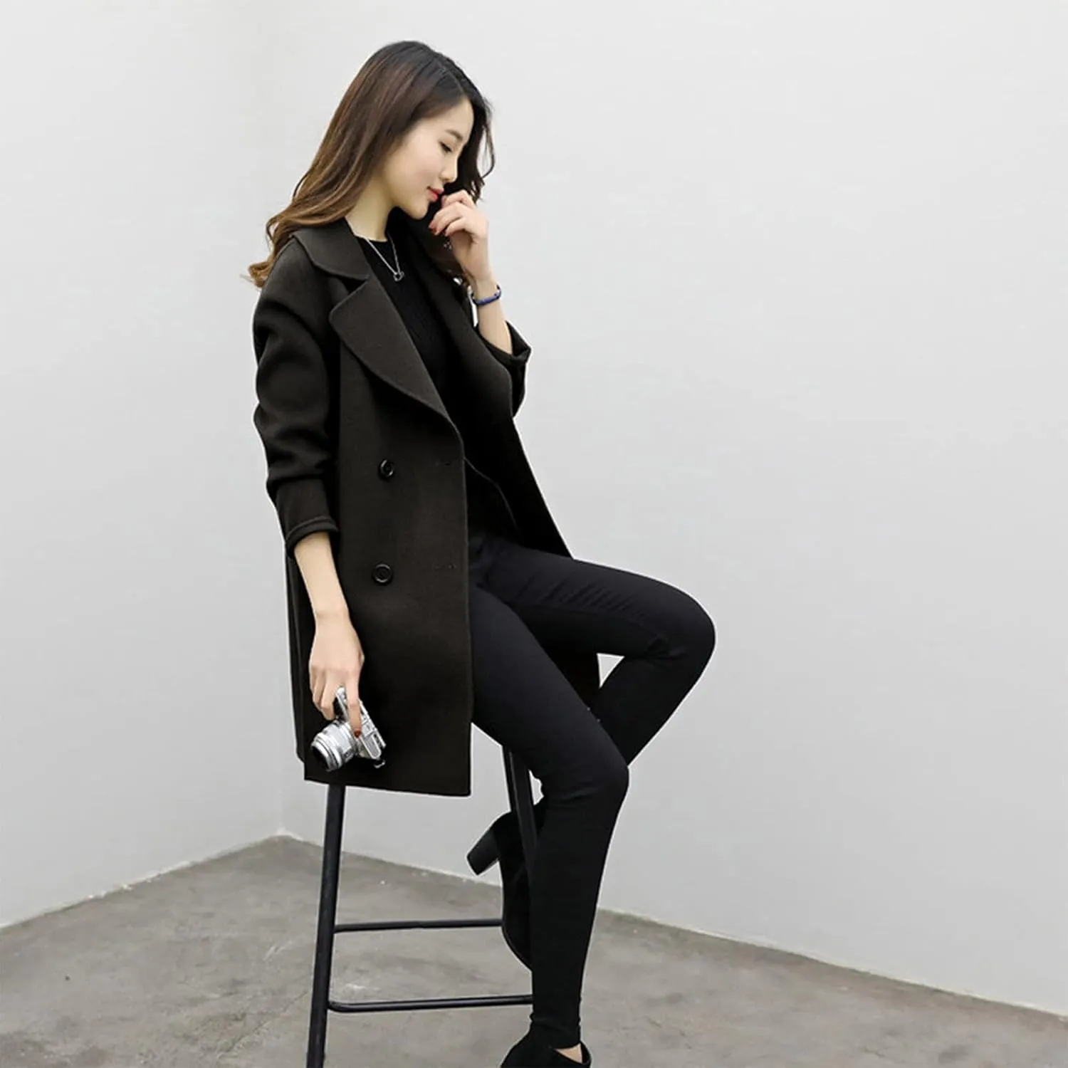 Trench Coat for Women 2024 Winter Warm Wool Blend Pea Coats Lapel Collar Double Breasted Over Coats Long Jackets