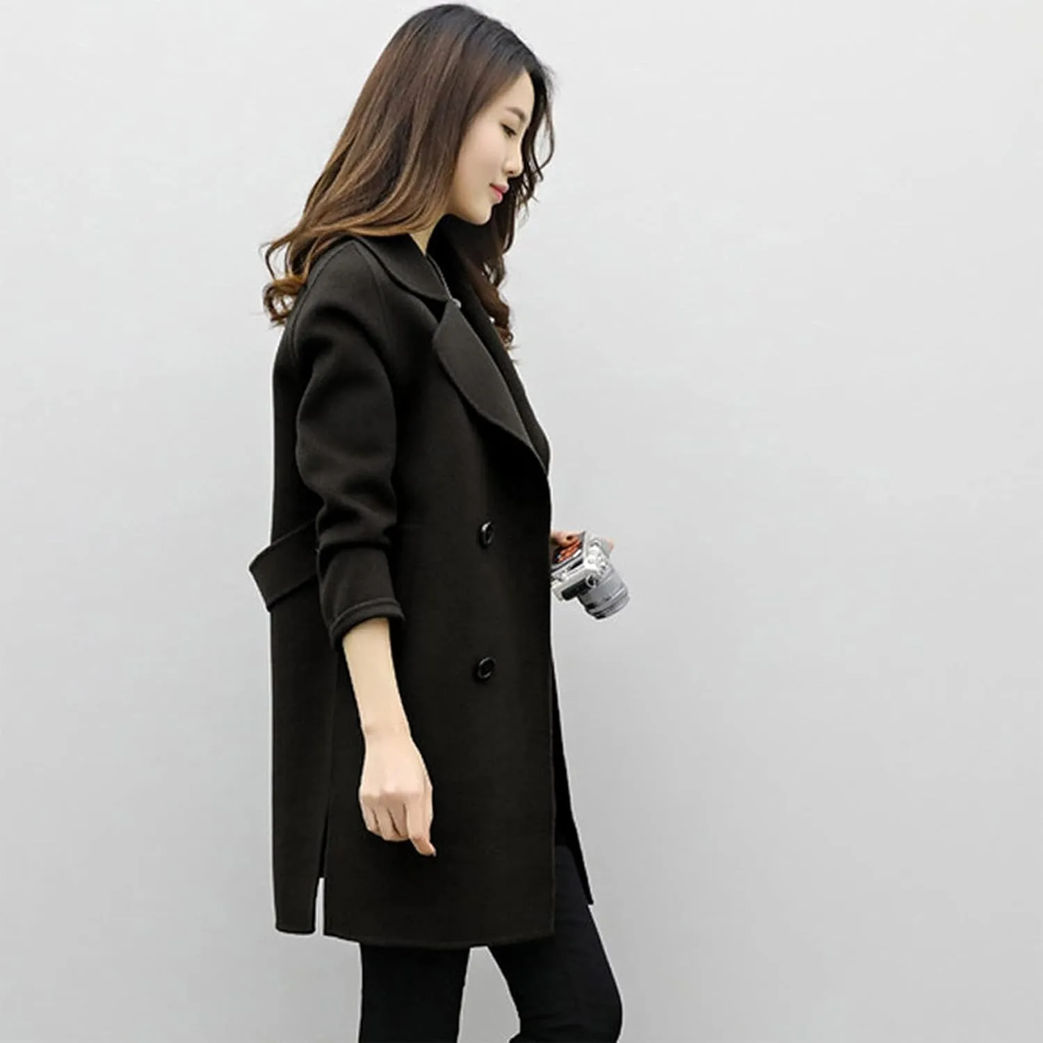 Trench Coat for Women 2024 Winter Warm Wool Blend Pea Coats Lapel Collar Double Breasted Over Coats Long Jackets