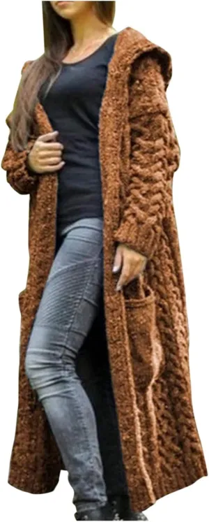 Trench Coat for Women Knitted Front Fashion Loose Elegant Warm Sweater Pocket Single Breasted Long Sleeve Women's