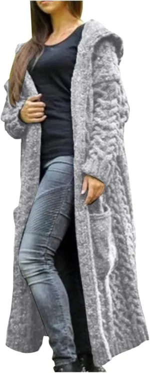 Trench Coat for Women Knitted Front Fashion Loose Elegant Warm Sweater Pocket Single Breasted Long Sleeve Women's