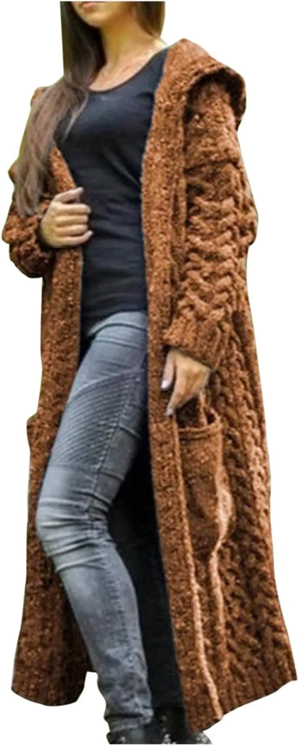 Trench Coat for Women Knitted Front Fashion Loose Elegant Warm Sweater Pocket Single Breasted Long Sleeve Women's