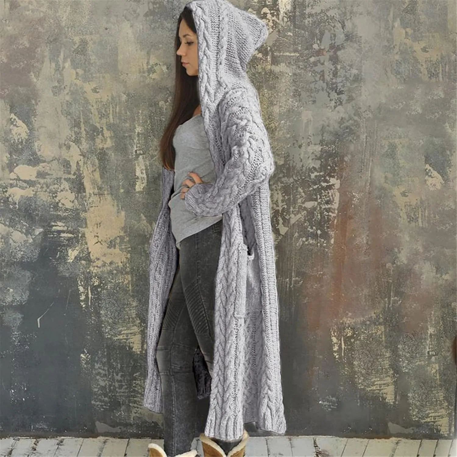 Trench Coat for Women Knitted Front Fashion Loose Elegant Warm Sweater Pocket Single Breasted Long Sleeve Women's