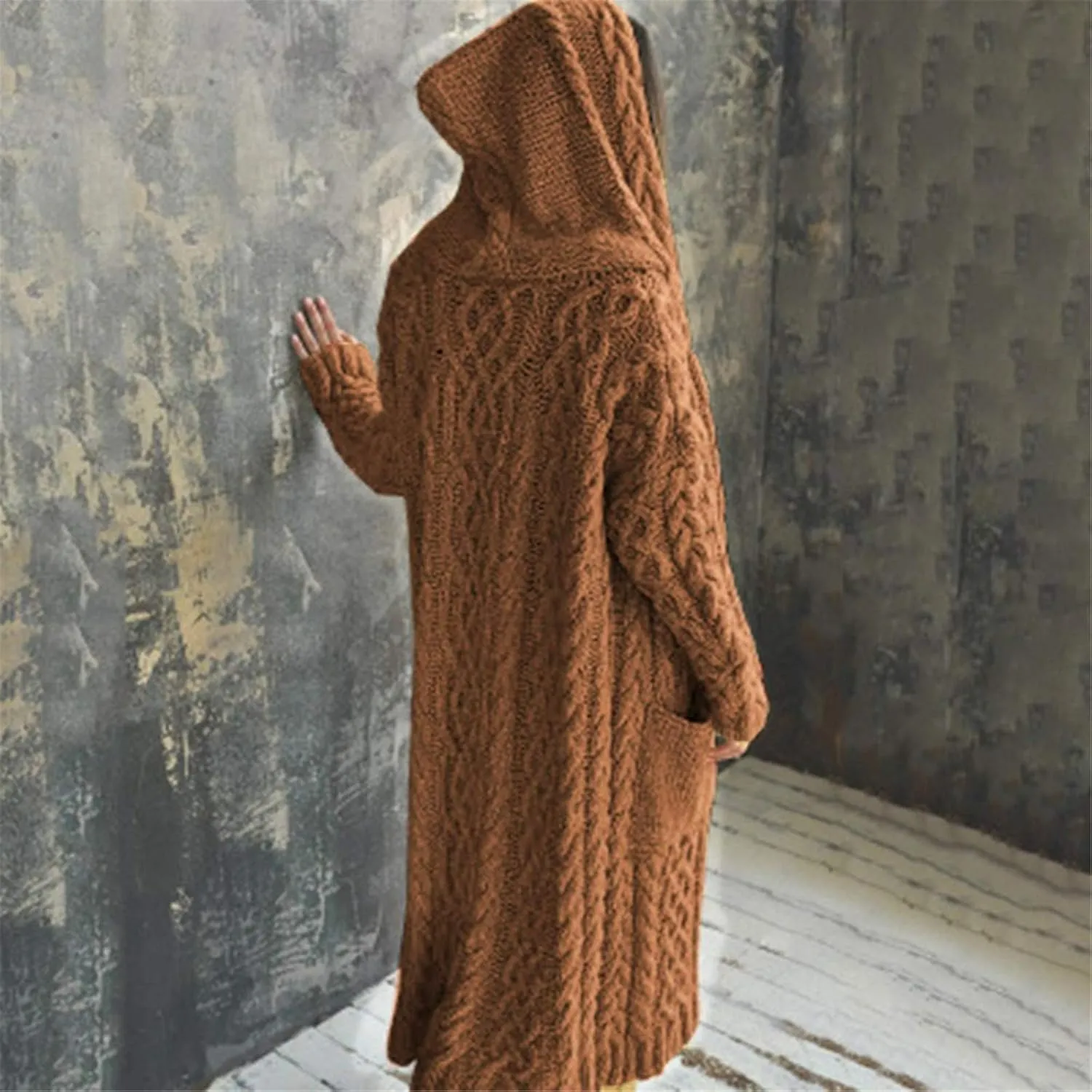 Trench Coat for Women Knitted Front Fashion Loose Elegant Warm Sweater Pocket Single Breasted Long Sleeve Women's