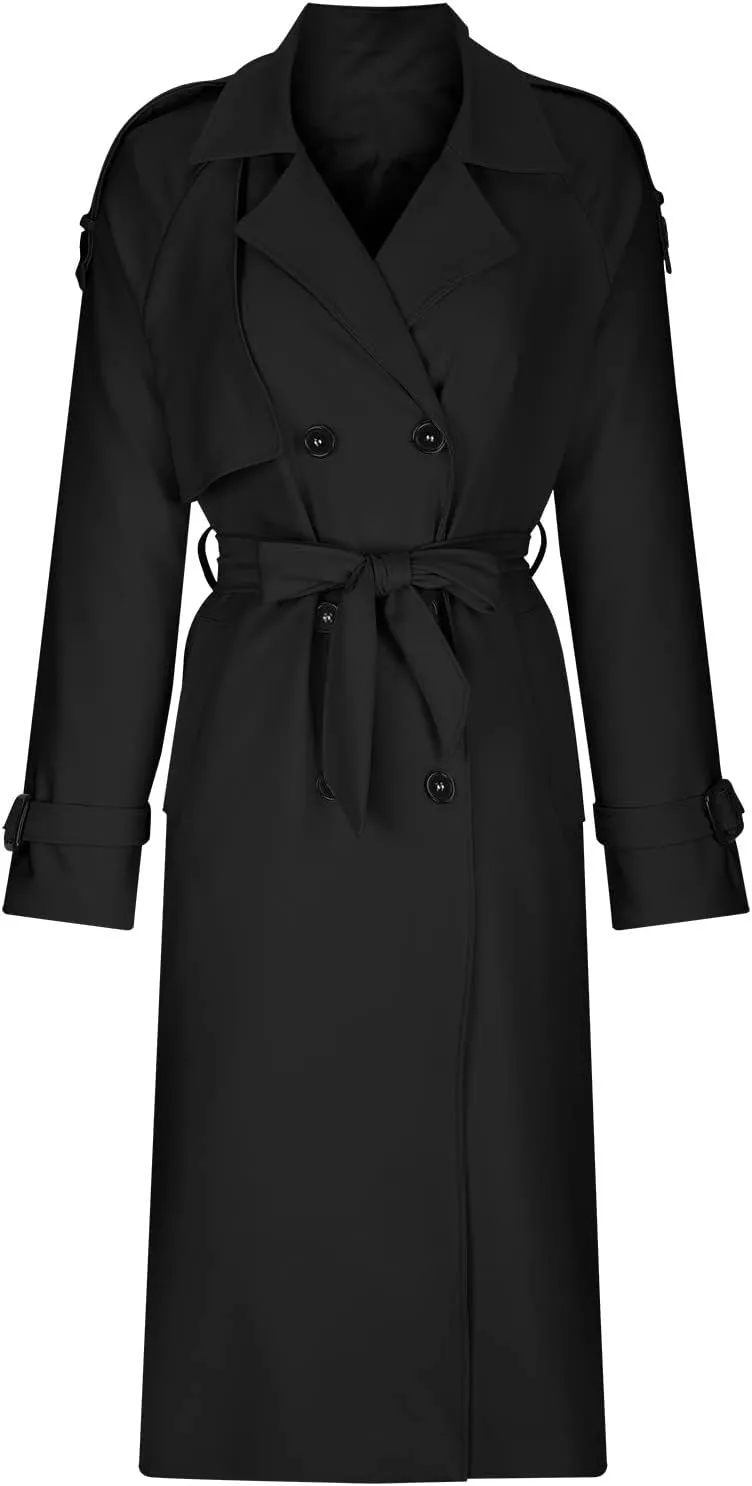 Trench Coat Women Waterproof Double Breasted Long Coats Trendy Notch Collar Jackets Fall Windbreaker with Pockets
