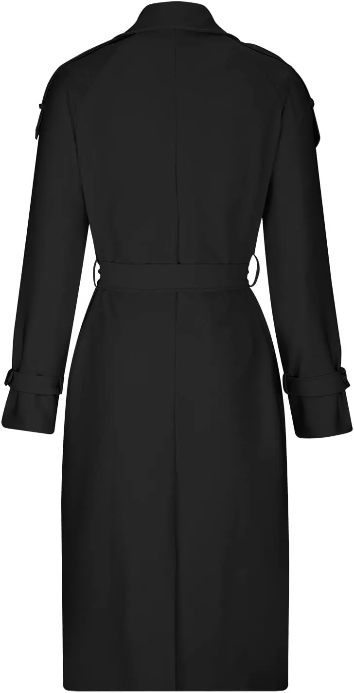 Trench Coat Women Waterproof Double Breasted Long Coats Trendy Notch Collar Jackets Fall Windbreaker with Pockets