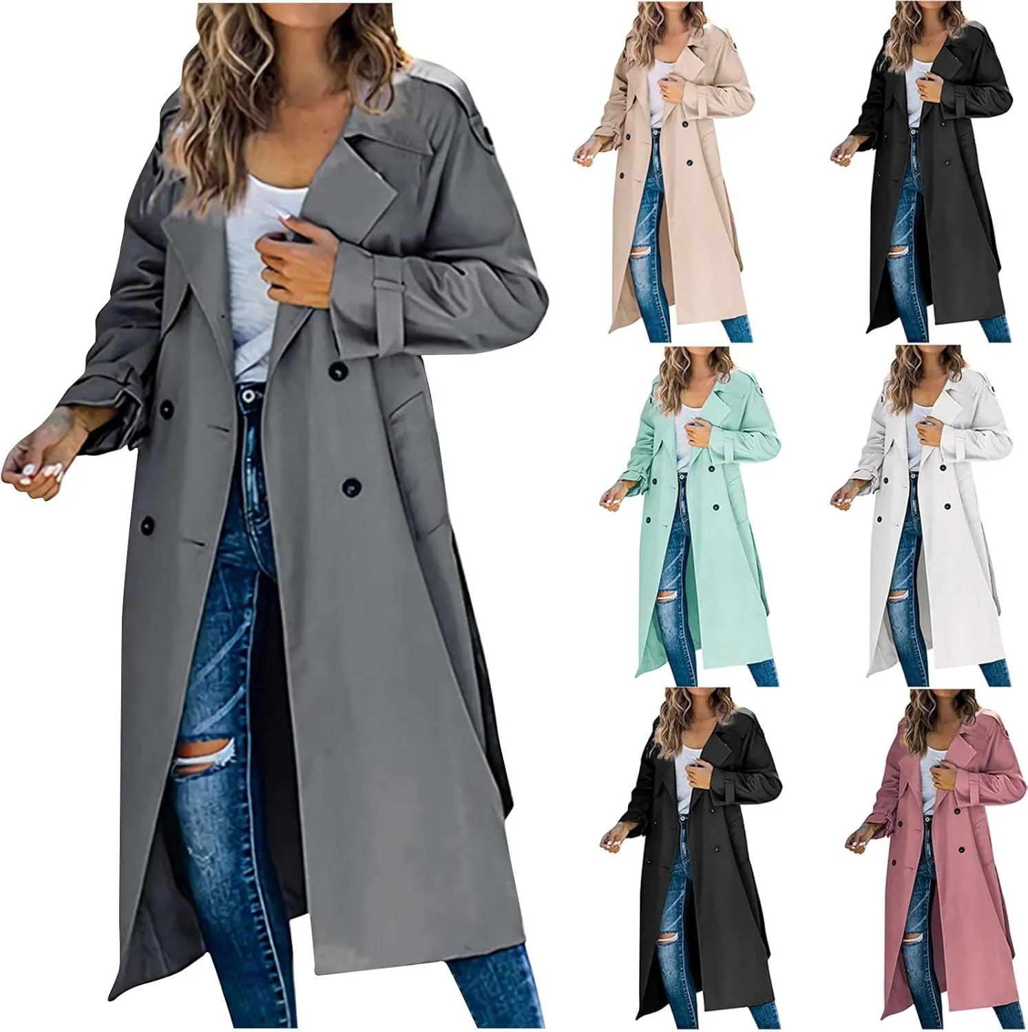 Trench Coat Women Waterproof Double Breasted Long Coats Trendy Notch Collar Jackets Fall Windbreaker with Pockets