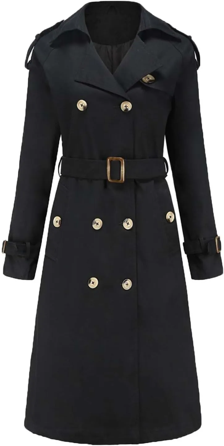 Trench Coats for Women Lightweight Double Breasted Overcoat Plus Size Long Windbreaker Cardigan Jackets with Belt