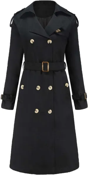 Trench Coats for Women Lightweight Double Breasted Overcoat Plus Size Long Windbreaker Cardigan Jackets with Belt