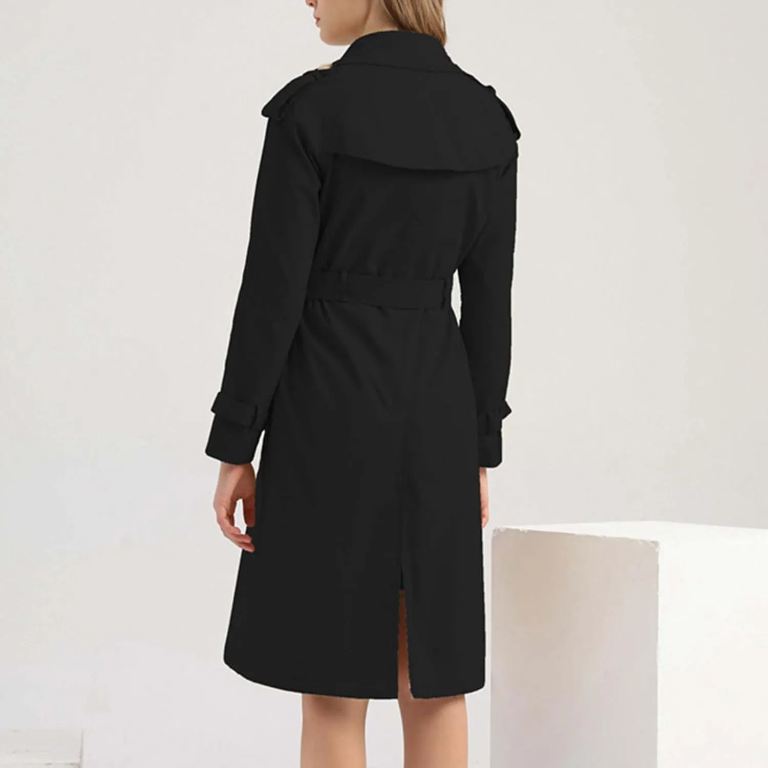 Trench Coats for Women Lightweight Double Breasted Overcoat Plus Size Long Windbreaker Cardigan Jackets with Belt