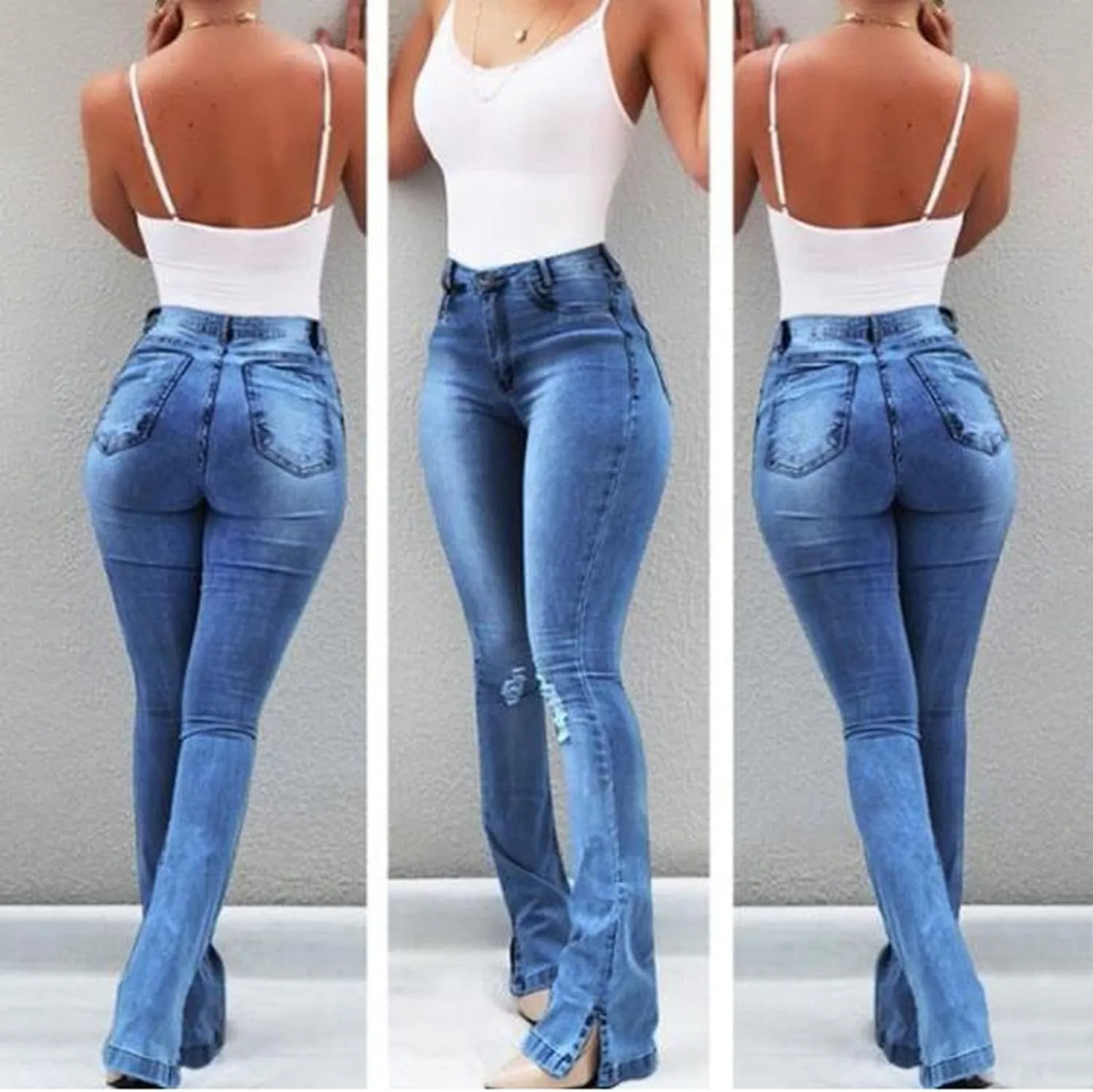 tuduoms Womens Ripped Flare Jeans High Waisted Distressed Slim Butt Lifting Skinny Stretch Jeans Boot Cut Denim Pants
