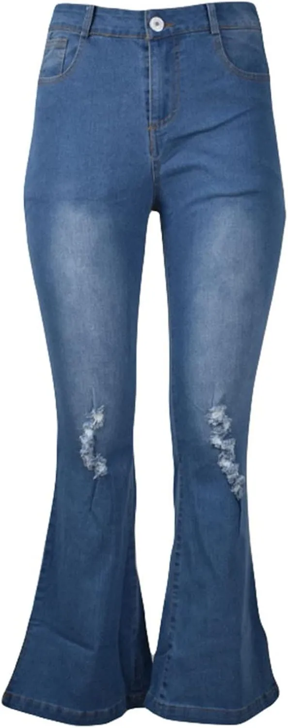 tuduoms Womens Ripped Flare Jeans High Waisted Distressed Slim Butt Lifting Skinny Stretch Jeans Boot Cut Denim Pants