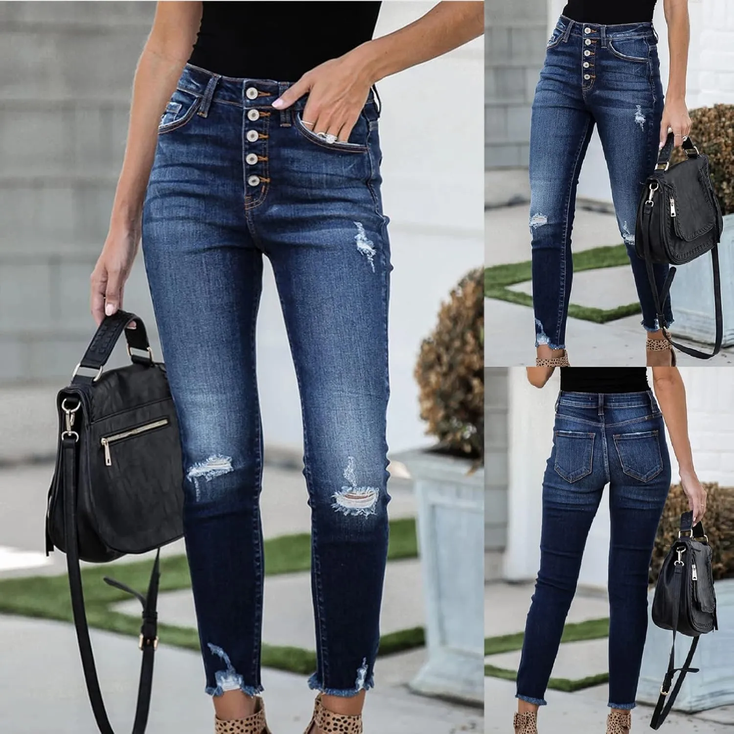 tuduoms Womens Ripped Flare Jeans High Waisted Distressed Slim Butt Lifting Skinny Stretch Jeans Boot Cut Denim Pants
