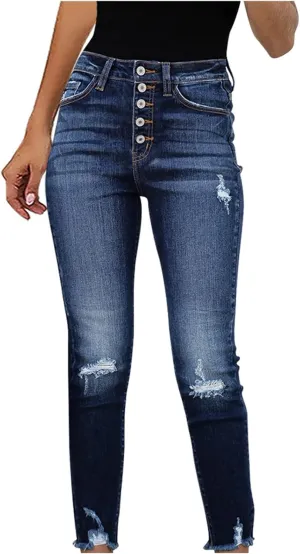 tuduoms Womens Ripped Flare Jeans High Waisted Distressed Slim Butt Lifting Skinny Stretch Jeans Boot Cut Denim Pants