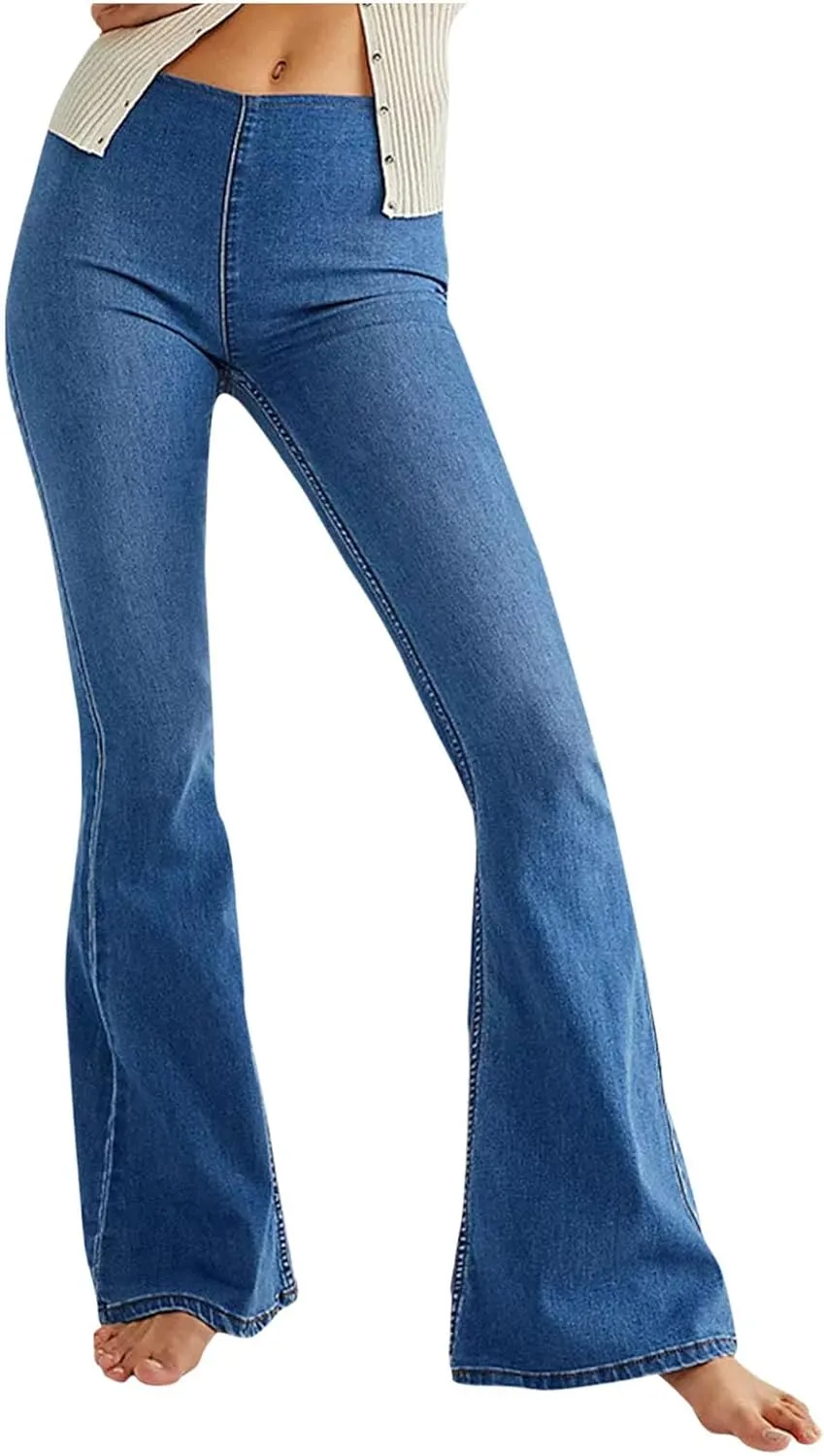 Uillui Women's Flared Skinny Jeans-Bootleg Yoga Jeggings Stretch Tummy Control High Waisted Casual Denim Bell Bottom Jeans