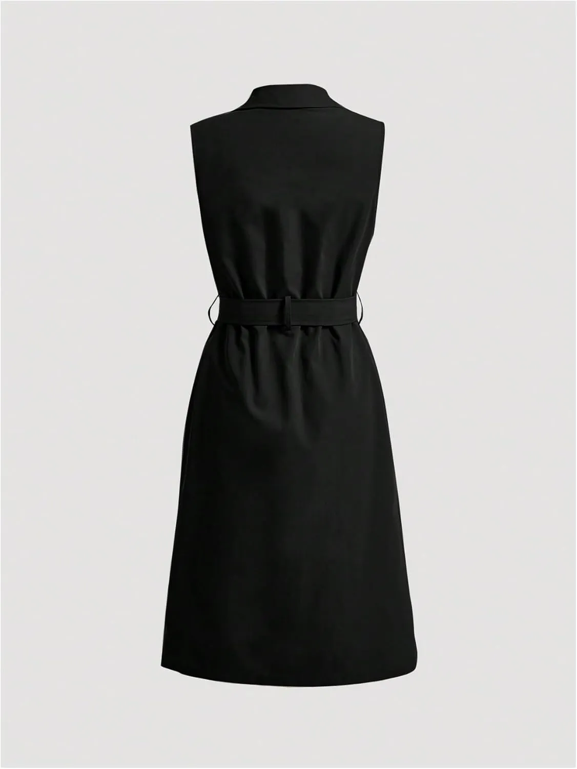 Verdusa Women's Double Breasted Trench Coats Lapel Collar Sleeveless Belted Vest Jacket