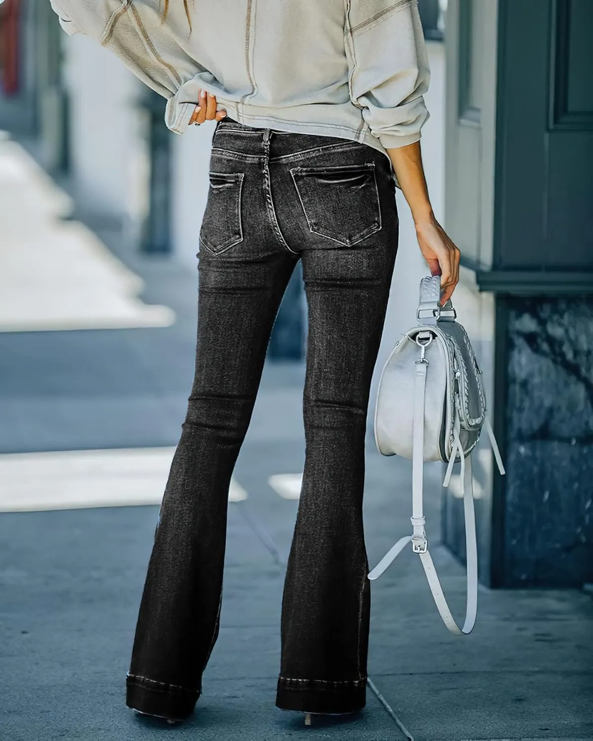 Viatabuna Womens High Waisted Flare Jeans Skinny Wide Leg Bell Bottom Jeans Bootcut Straight Stretch Slim Fit Denim Pants