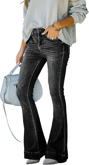 Viatabuna Womens High Waisted Flare Jeans Skinny Wide Leg Bell Bottom Jeans Bootcut Straight Stretch Slim Fit Denim Pants