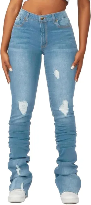 Viatabuna Women's Stacked Flared Jeans High Waisted Slim Fit Stretchy Skinny Bell Bottom Jeans Casual Trendy Denim Pants