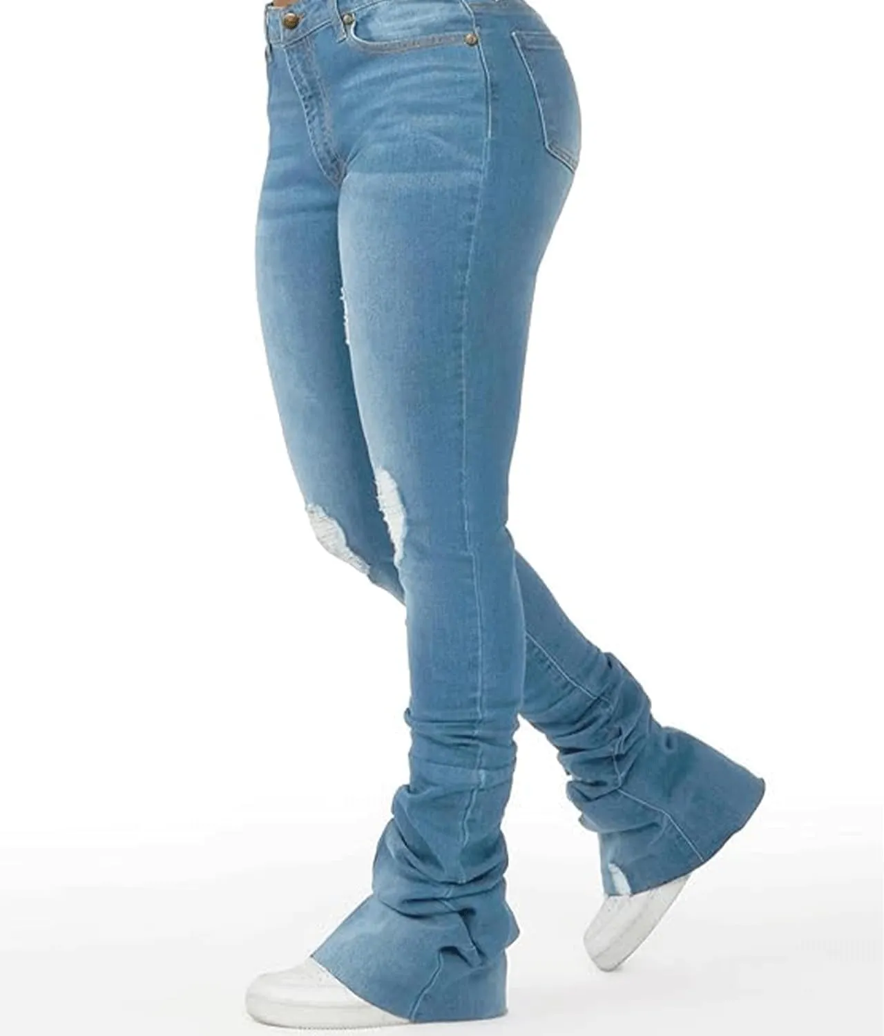 Viatabuna Women's Stacked Flared Jeans High Waisted Slim Fit Stretchy Skinny Bell Bottom Jeans Casual Trendy Denim Pants