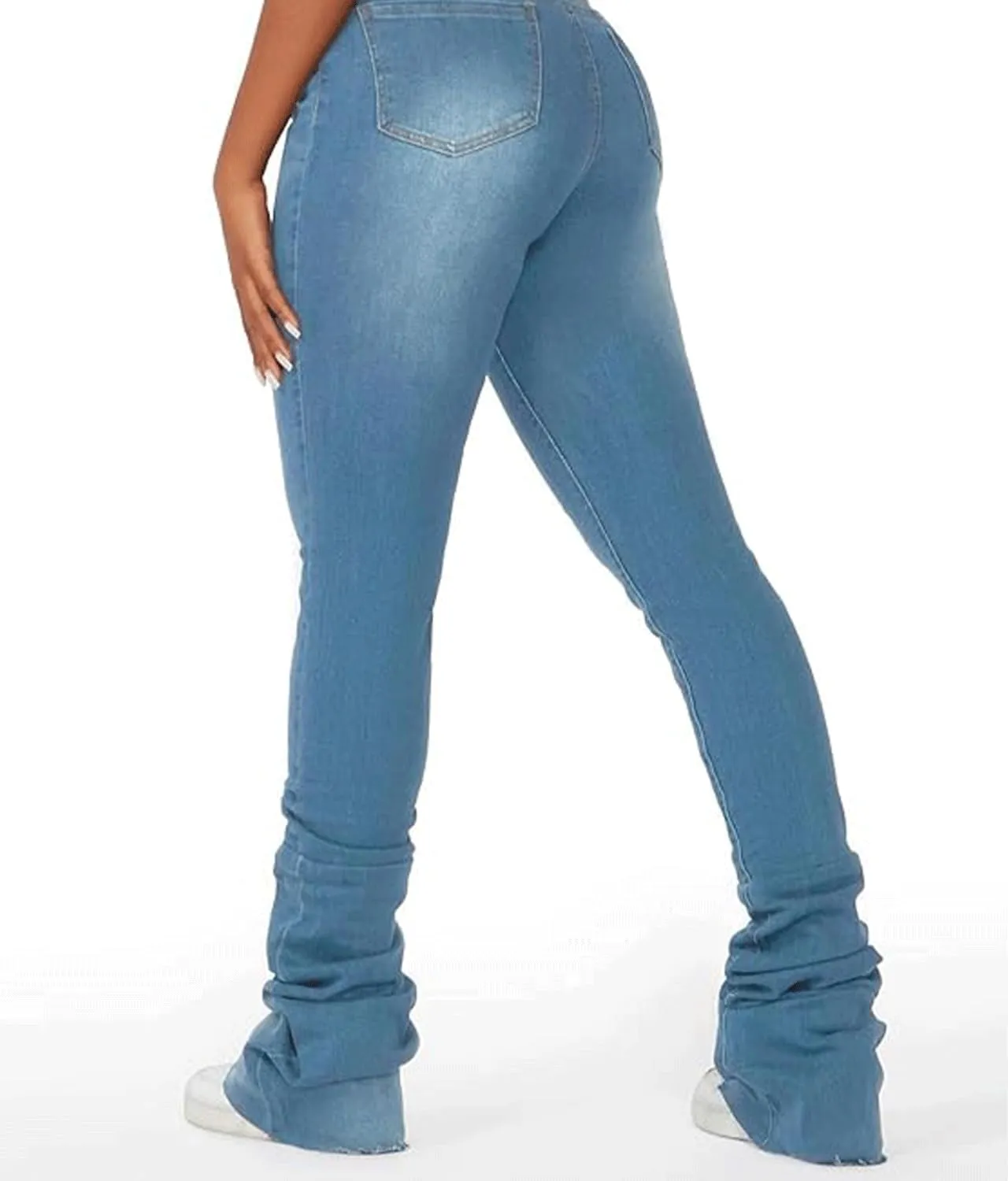 Viatabuna Women's Stacked Flared Jeans High Waisted Slim Fit Stretchy Skinny Bell Bottom Jeans Casual Trendy Denim Pants