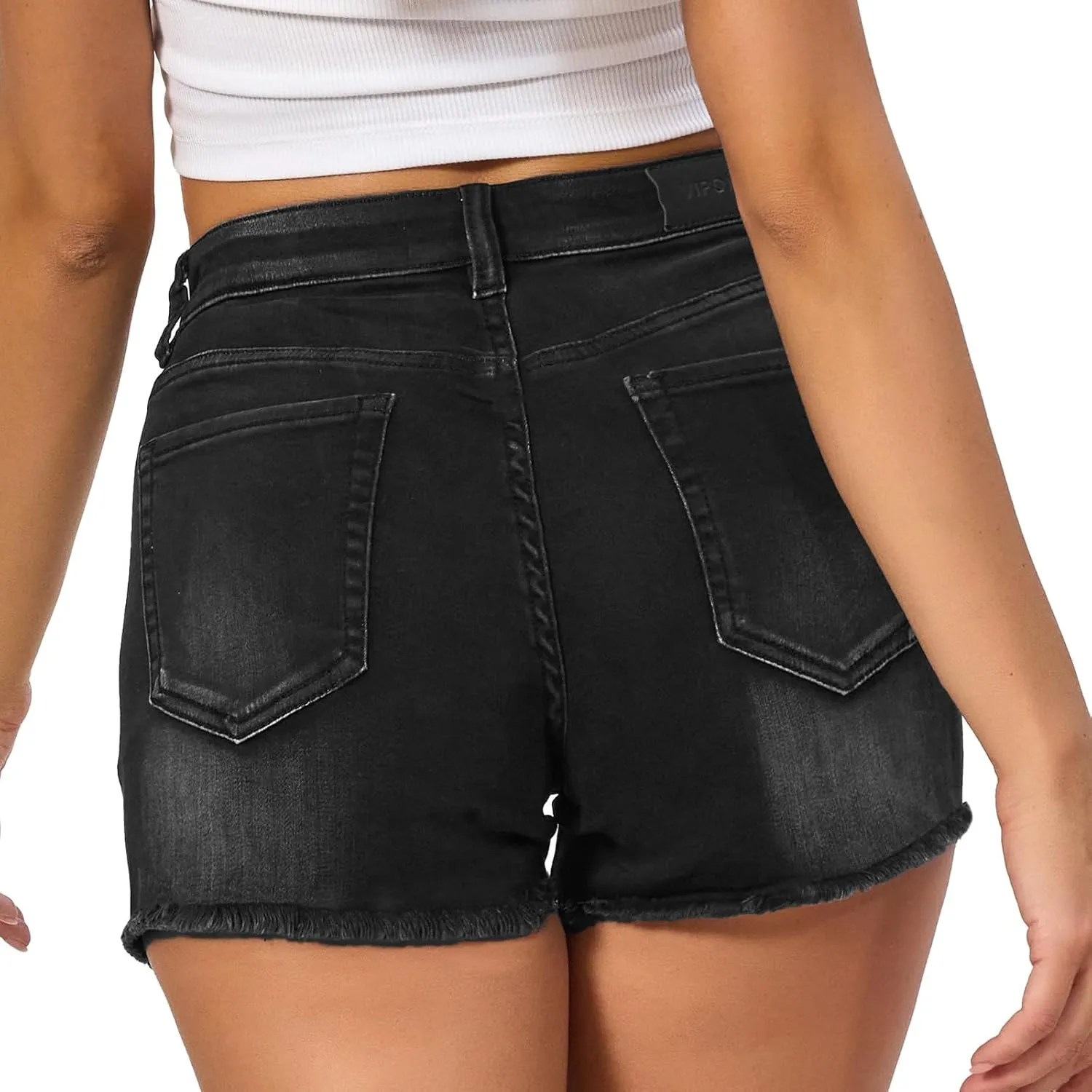 VIPONES Women Mid Rise Jeans Shorts Frayed Raw Hem Summer Stretchy Casual Denim Shorts