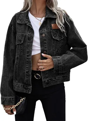 VIVICOLOR Women's Fashion Distressed Denim Jackets Women's Blue Denim Trucker Jacket