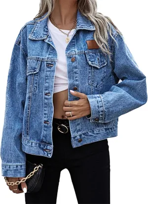 VIVICOLOR Women's Long Sleeve Oversized Denim Jacket Women's Denim Trucker Jackets