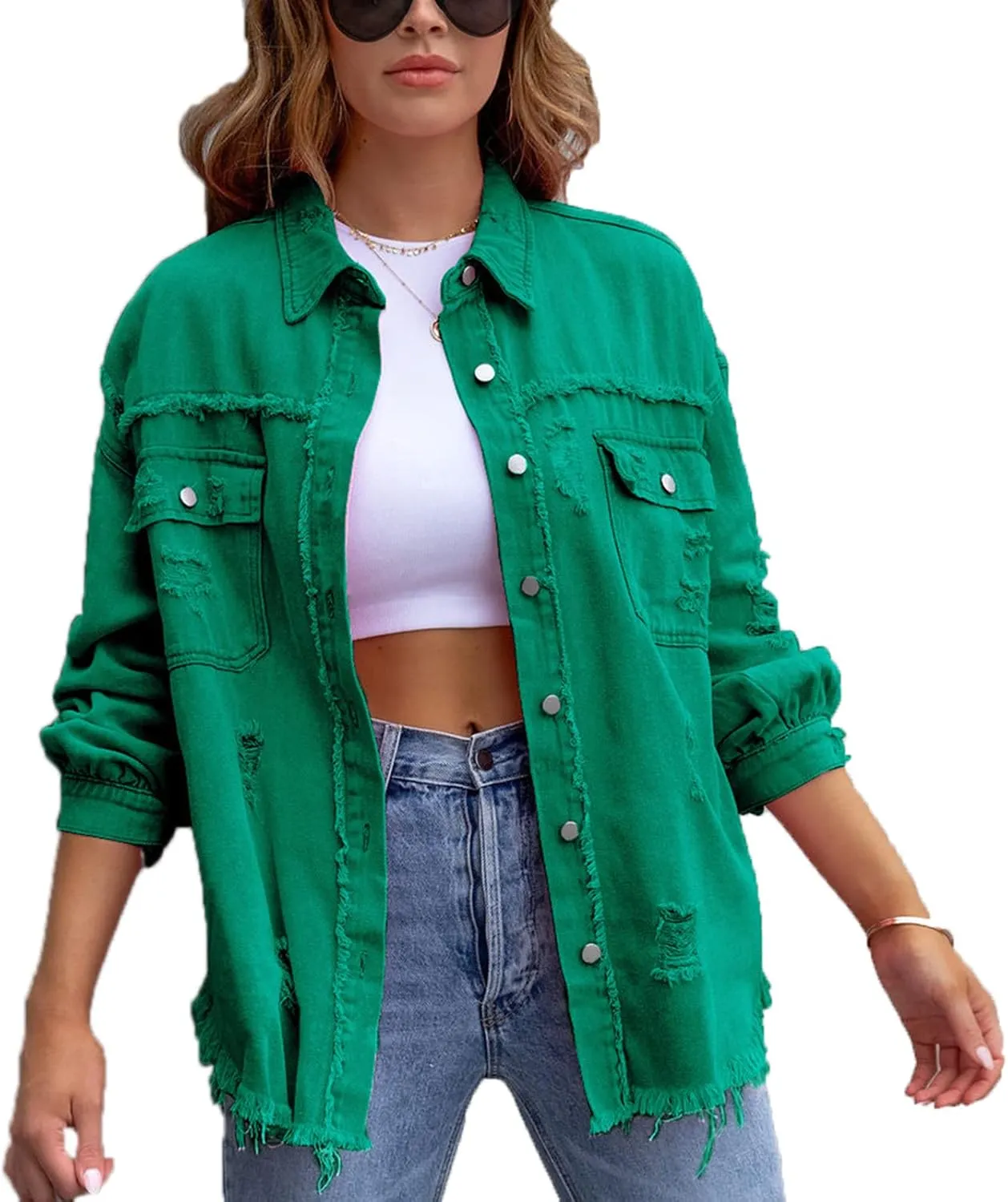 VIVICOLOR Women's Long Sleeve Oversized Denim Jacket Women's Denim Trucker Jackets