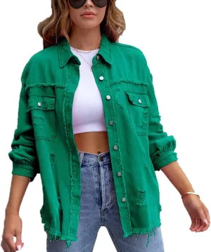 VIVICOLOR Women's Long Sleeve Oversized Denim Jacket Women's Denim Trucker Jackets