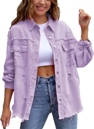 VIVICOLOR Women's Long Sleeve Oversized Denim Jacket Women's Denim Trucker Jackets