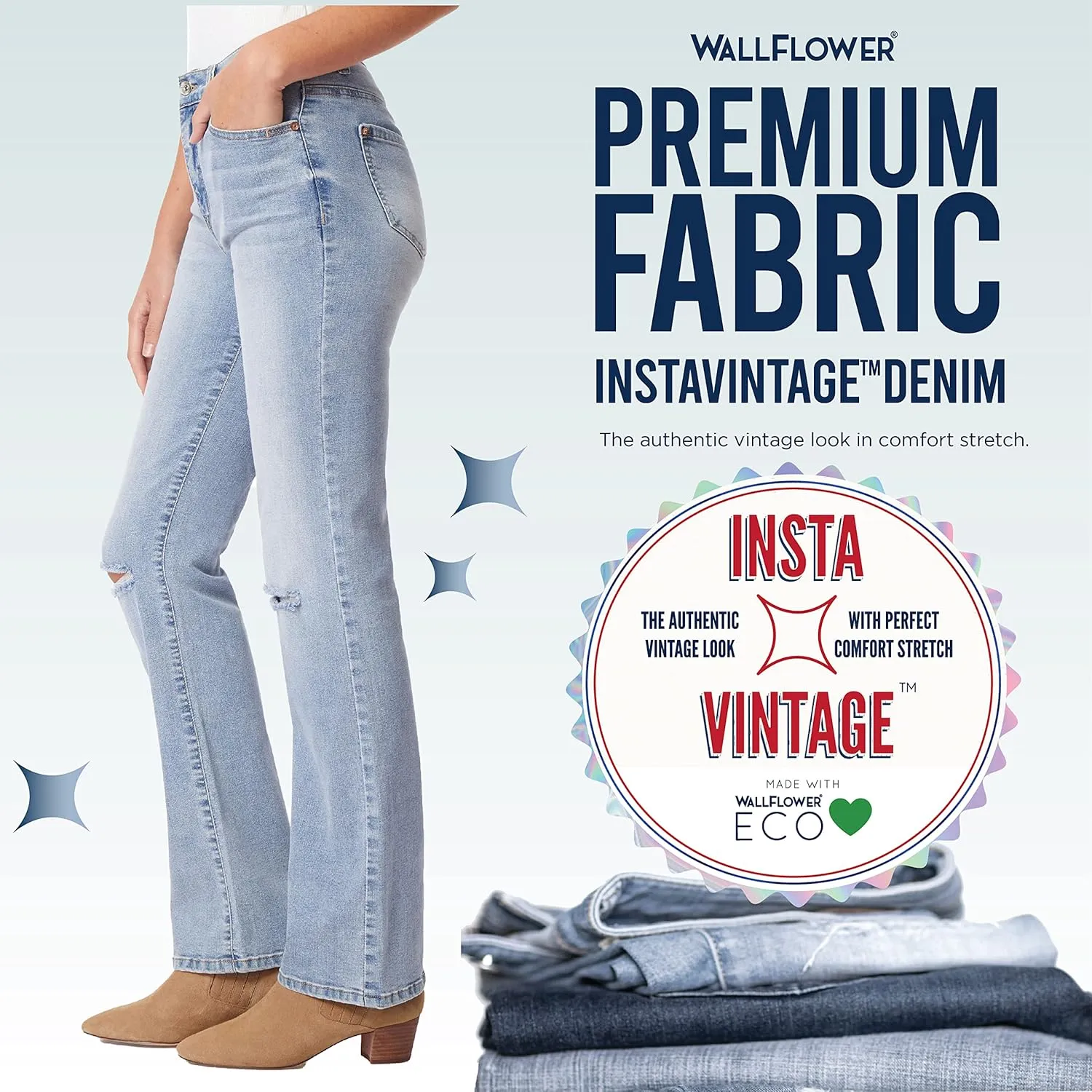 WallFlower Women's Fearless Curvy 70s Bootcut Denim Super High-Rise Insta Vintage Juniors Jeans