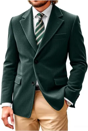 Wangyue Brown Corduroy Blazer for Men Regular Fit British Blazers and Sports Jackets Suit Long Sleeve Wedding Coats
