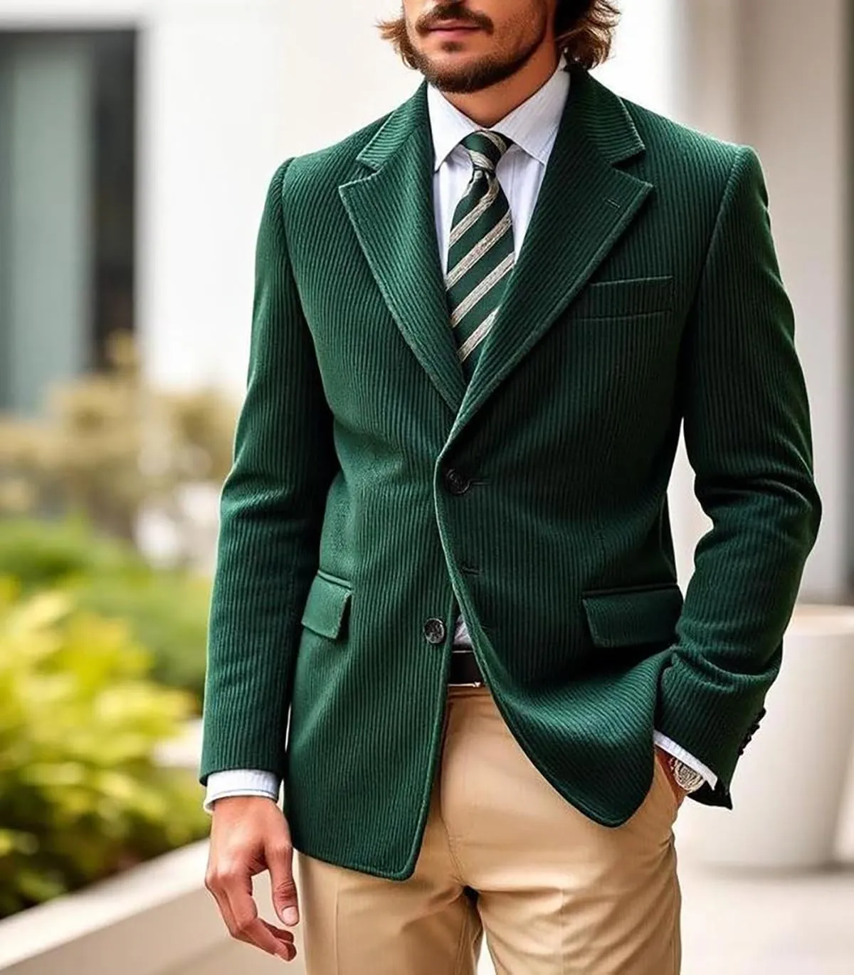 Wangyue Brown Corduroy Blazer for Men Regular Fit British Blazers and Sports Jackets Suit Long Sleeve Wedding Coats