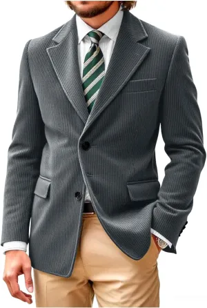Wangyue Brown Corduroy Blazer for Men Regular Fit British Blazers and Sports Jackets Suit Long Sleeve Wedding Coats