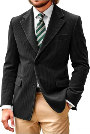 Wangyue Brown Corduroy Blazer for Men Regular Fit British Blazers and Sports Jackets Suit Long Sleeve Wedding Coats