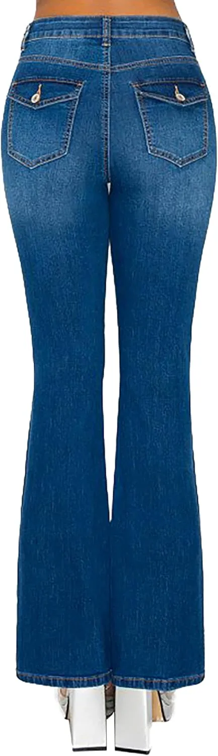 WAX JEAN Women's High Waisted Flap Back Pocket Bootcut Jeans