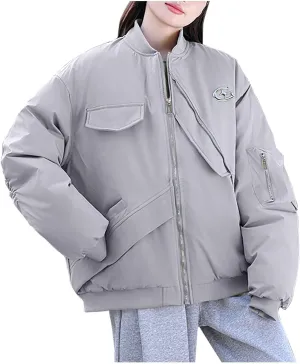 Winter Coat for Women 2024 Long Sleeve Zip Puffer Jacket Pockets Baggy Short Down Coats Outdoor Hiking Down Jackat