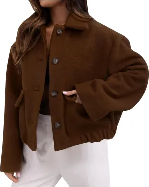 Winter Coats for Women 2024 Fashion Elegant Lapel Collar Cropped Peacoat Fall Warm Woolen Trench Coat Outerwear