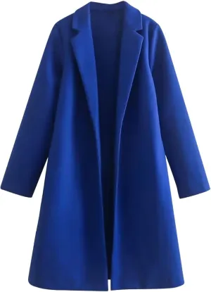 Winter Coats for Women 2024 New Wool Blend Peacoat Notched Lapel Collar Mid-Long Trench Coat Lounge Soild Cardigan